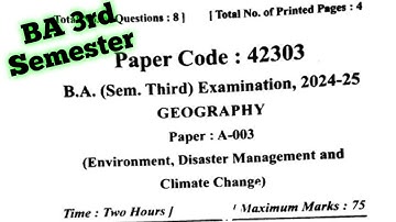 BA 3rd Semester Geography Question Paper 2024-25 Environment, Disaster Management and Climate change