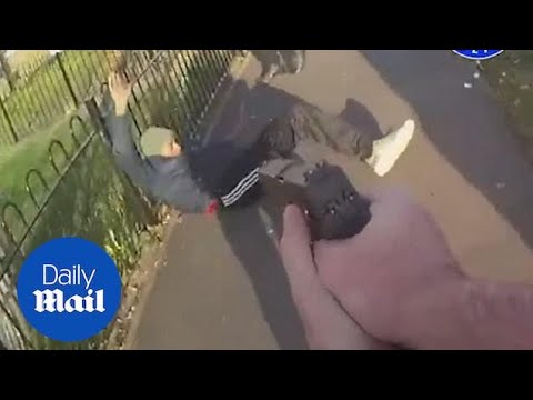 Dramatic moment armed police tackle gang with knives and SHOTGUN 