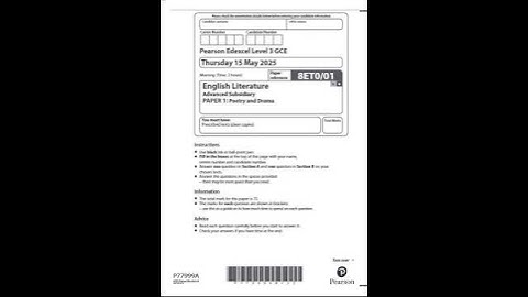 PEARSON EDEXCEL AS ENGLISH LITERATURE PAPER 1 QUESTION PAPER 2025 (8ET0/01: Poetry and Drama)