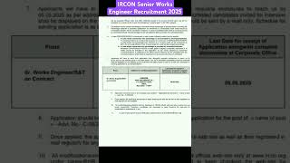 IRCON Senior Works Engineer Recruitment 2025 #ircon