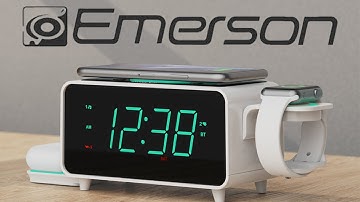 Emerson Smartset Alarm Clock FM Radio With Wireless Charging | Bluetooth Speaker | Fast Charging