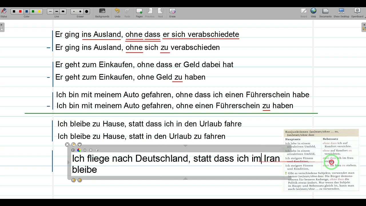 DEUTSCH -  Grammatik  B1  -  Konjuktionen: statt .. zu /  statt dass / ohne ...zu / ohne dass