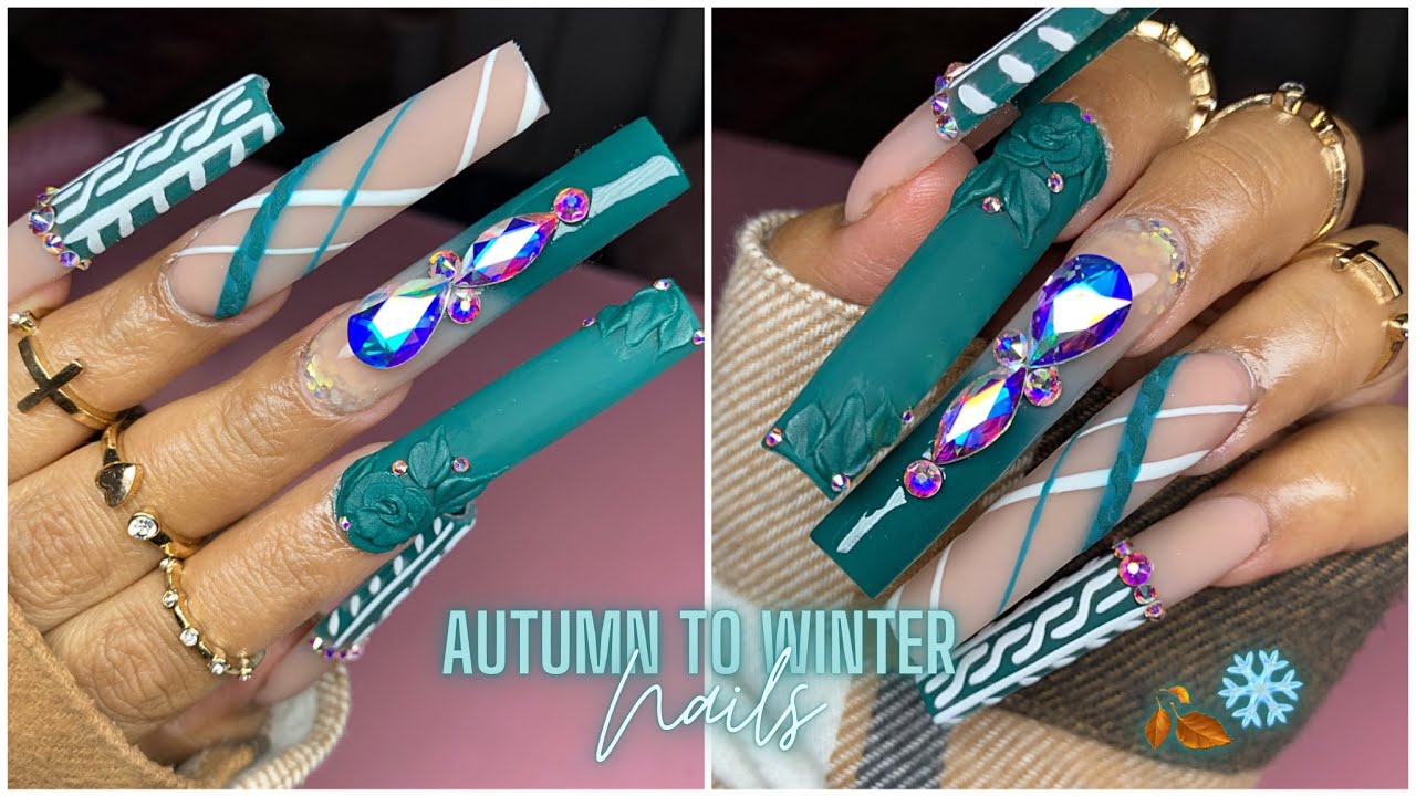 AUTUMN TO WINTER TRANSITION NAILS🍂 ️/ ACRYLIC NAIL TUTORIAL/ LONG ...