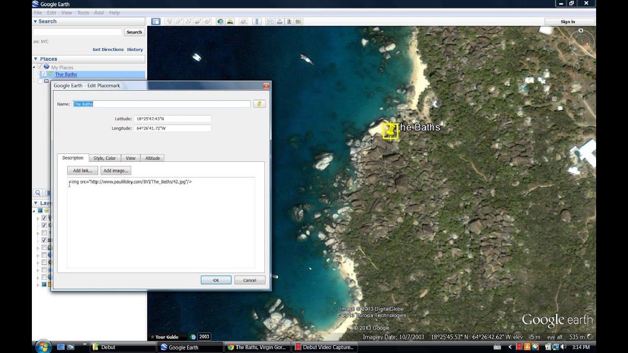 Adding a Placemark with a link to an image in Google Earth YouTube