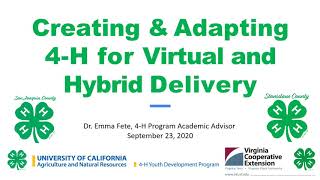Creating & Adapting 4-H Programming for Virtual Learning