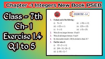 Class 7th | Math | Chapter 1|Integers | Exercise 1.4 | Q.1 to Q.5 | New Book | PSEB | Easy method|