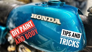 How to do paint and bodywork on a antique motorcycle. Body tech shows you all the secrets !