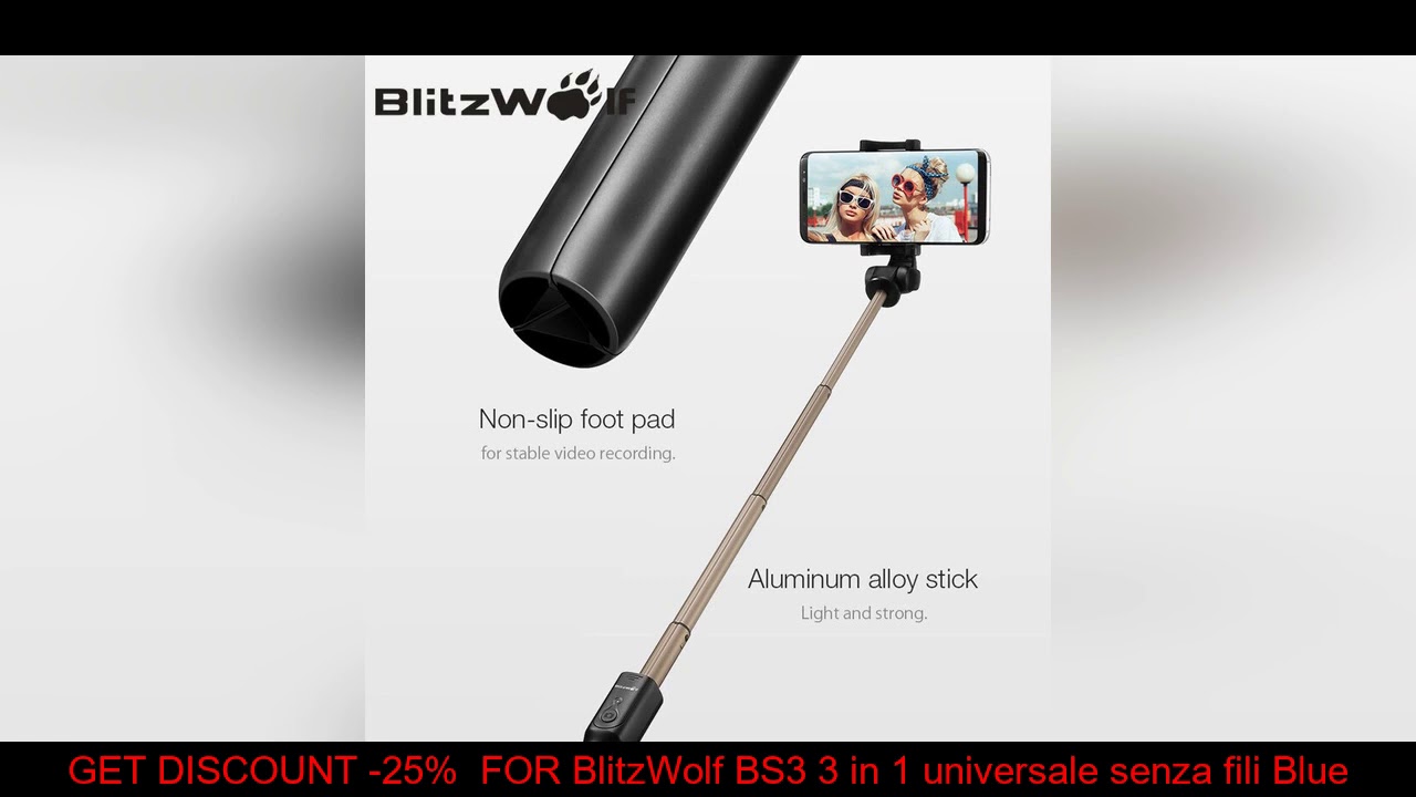 PROMO BlitzWolf BS3 3 in 1 universale senza fili Bluetooth Selfie Stick Mini treppiede pieghevole m