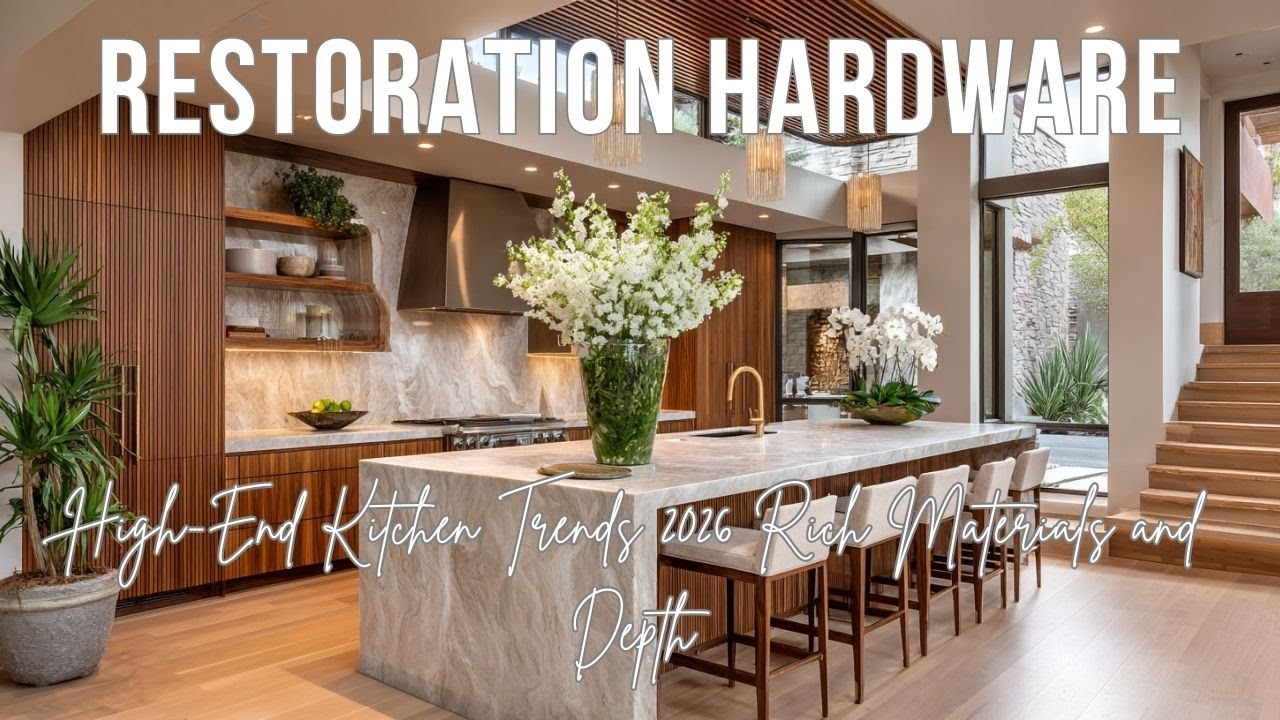 Тренды в дизайне элитных кухонь 2026 года: вдохновение от Restoration Hardware, богатые материалы...