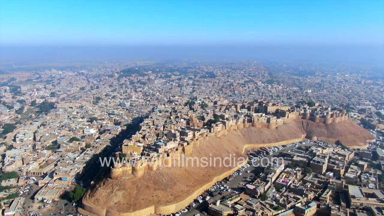 Jaisalmer Fort : Aerial view of India's outpost town in the Thar desert of Rajasthan