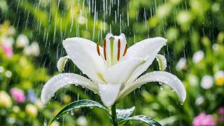 🌻 Flores con lluvia suave y música de jazz relajante para meditar o estudiar 🌻Paz total 🌻
