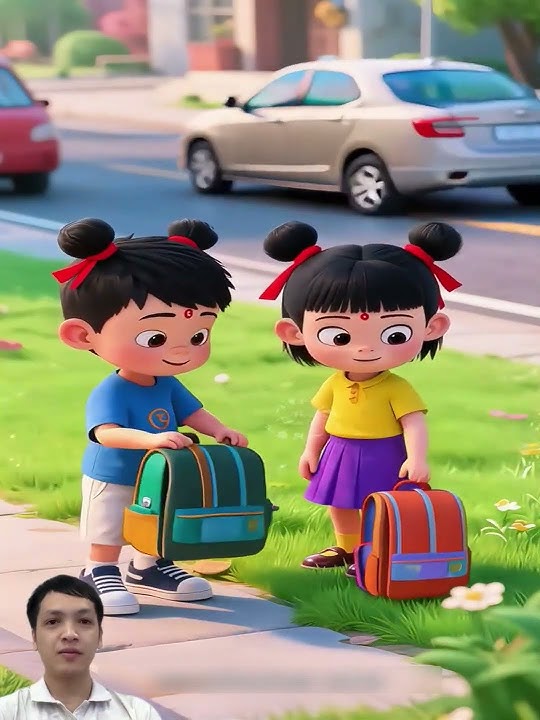 Her school bag was crushed by a car #funny #cartoon #animation #shorts