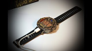 Nixie wrist watch Titanium , 4 bulbs lamp IV-9, alarm clock, showing battery power.