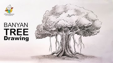 How To Draw a Tree | Easy Step By Step | Banyan Tree Pencil Drawing Shading | Tree with Leaves
