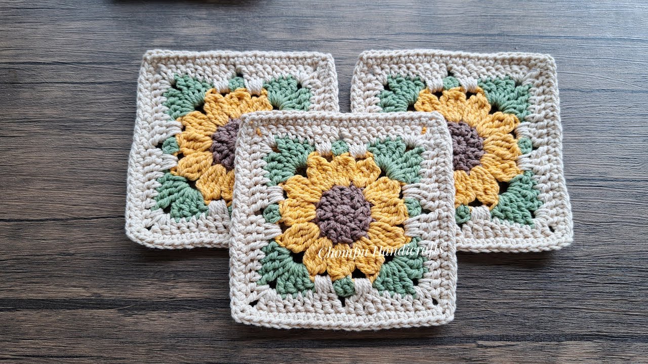 How to Crochet Sunflower Granny Square | Chompu Handicrafts