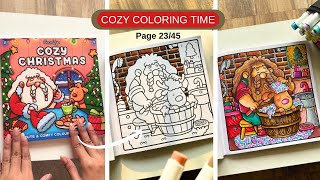 Full Cozy Christmas Coloring (Real Time)🎄| Page 23/45 Color Along With Me | Learn texture techniques 🫧🧱🪵 Guide