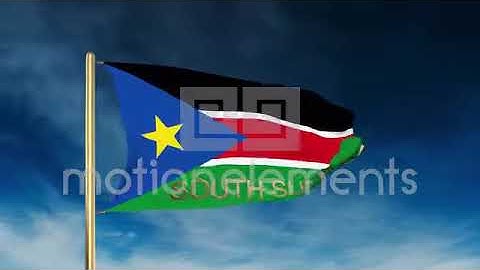 South Sudan Flag Slider Style With Title. Waving In The Wind With Cloud Backgrou Stock Animation