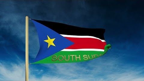 South Sudan Flag Slider Style With Title. Waving In The Wind With Cloud Backgrou Stock Animation