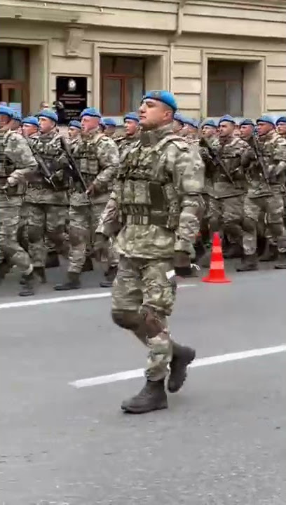 Turkish soldiers parading in the streets of Baku, Azerbaijan