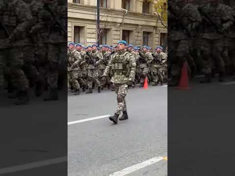 Turkish soldiers parading in the streets of Baku, Azerbaijan