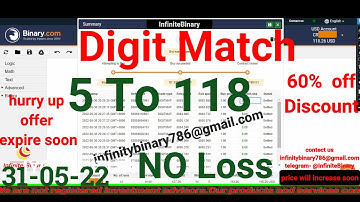 No Loss Digit Match Bot|| Binary Bot || Binary.com || Deriv.com || Deriv Bot || 31-05-22
