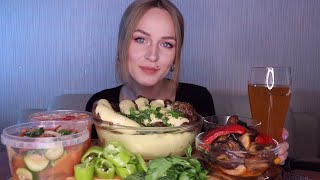 MUKBANG | Пюре, котлеты, купаты, овощи гриль | Potatoes, meatballs, sausages, grilled не ASMR