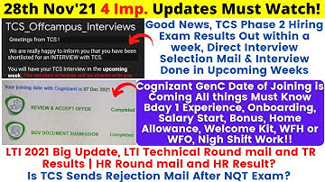 TCS Phase 2 Results Out & Duration, Cognizant Day 1 Experience all Details, LTI TR & HR Round Result