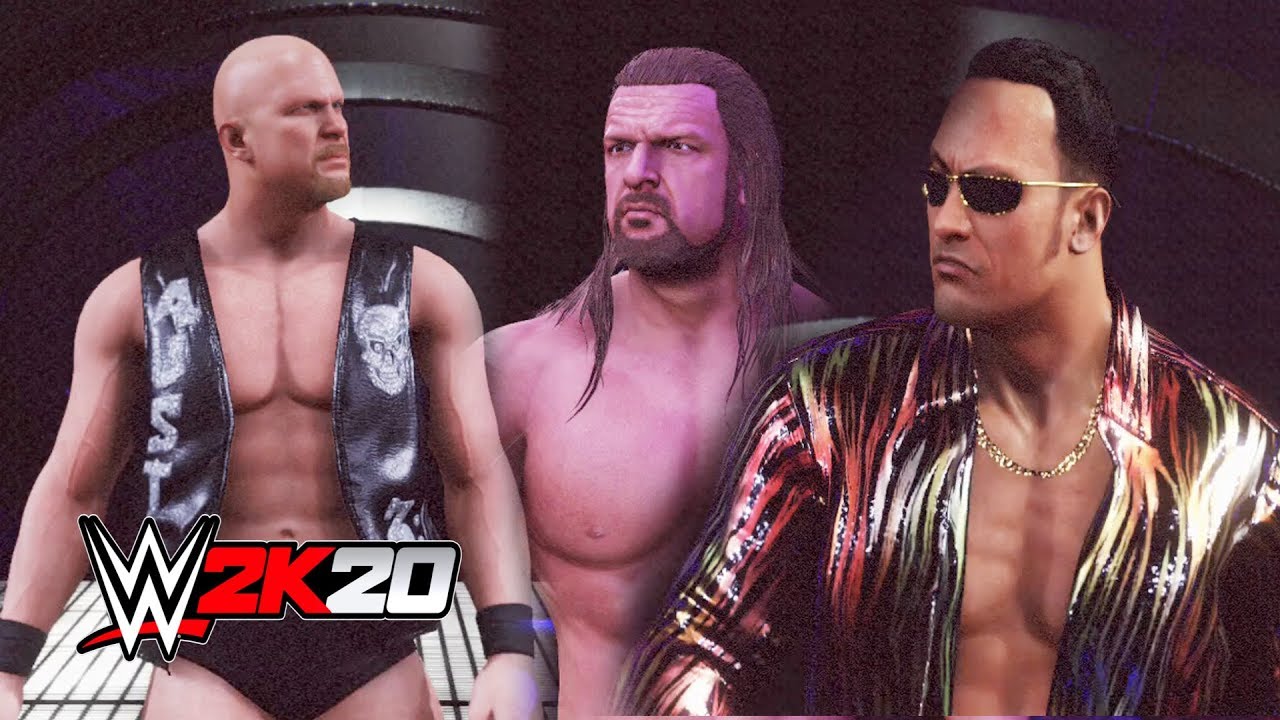 WWE 2K20 - Triple H Vs The Rock Vs Stone Cold For The WWF Title
