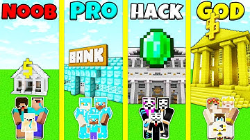 Minecraft Battle: NOOB vs PRO vs HACKER vs GOD: FAMILY BANK HOUSE BUILD CHALLENGE / Animation