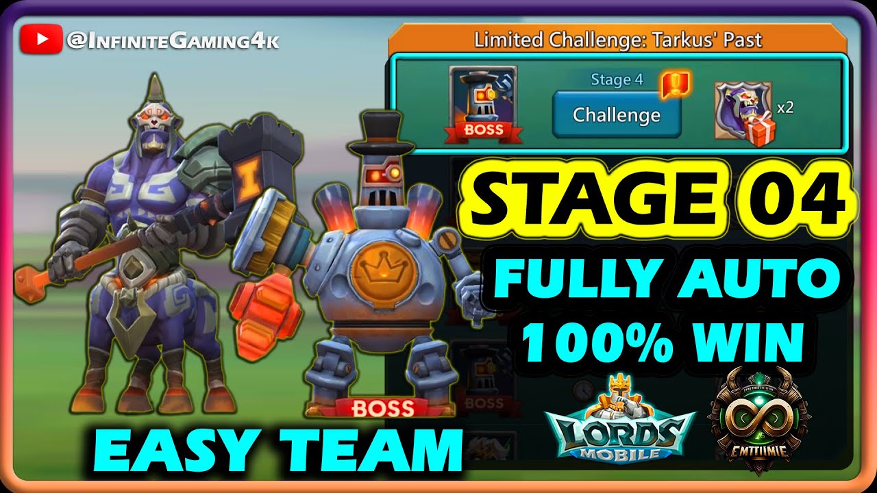 Lords Mobile Vengeful Centaur Stage 4 Perfect Team|Limited Challenge Tarkus Past Stage 4 Auto