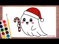 How to Draw Halloween Ghost with Santa Cap 🎅👻 