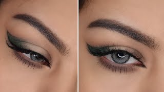 Grey and green eye makeup with graphic eyeliner |مكياج رمادي وبلمحة خضراء مع ايلاينر الهبة ️