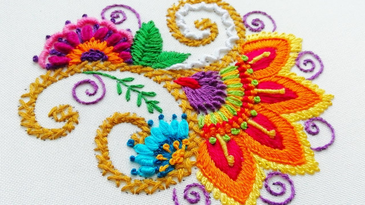 Embroidery Indian * Easy Flower stitches * Decorative flower * top  embroidery - YouTube