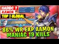 86 win rate exp lane aamon maniac 19 kills  top 1 global aamon  hadidc   mobile legends build