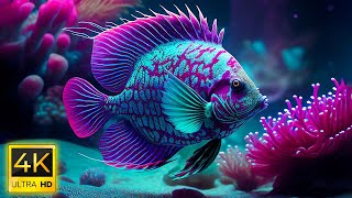 Aquarium 4K VIDEO (ULTRA HD)  Sea Animals With Relaxing Music  Rare & Colorful Sea Life Video