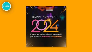 Happy New Year 2024 Wishes Social Media Post design in Canva | Design Tutorial screenshot 3