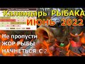 Календарь рыбака на Июнь 2022 / Прогноз клева рыбы на Июнь / Лунный календарь клева рыбы июнь 2022.