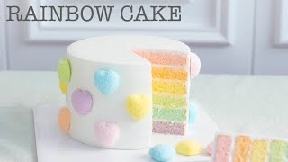 마시멜로우 하트를 붙인 무지개케이크 / How to Make Rainbow Cake.