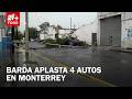 Colapsa barda, derriba un árbol y aplasta cuatro autos en Monterrey, Nuevo León