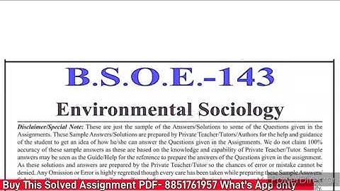 BSOE 143 Solved Assignment 2024-25 | BSOE 143 Solved Assignment 2024-25 PDF | BSOE 143 BAG IGNOU