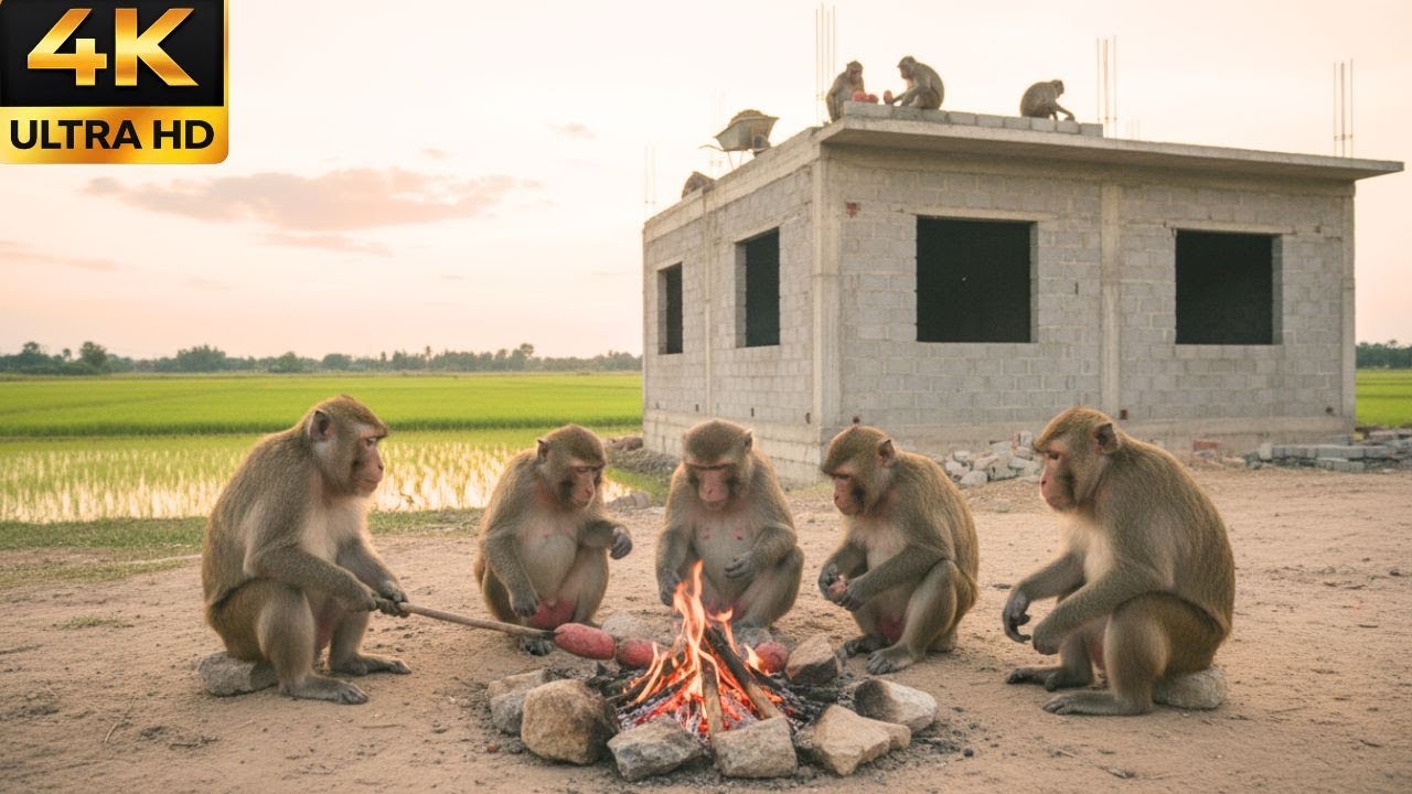 बंदर एक घर बनाते हैं और साथ में खाना पकाते हैं ❤️ I Monkeys Build a Home and Cook Together