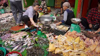 Cambodian Food Market Tours - Daily Lifestyle &amp; Activities Khmer People Buying Food In Market