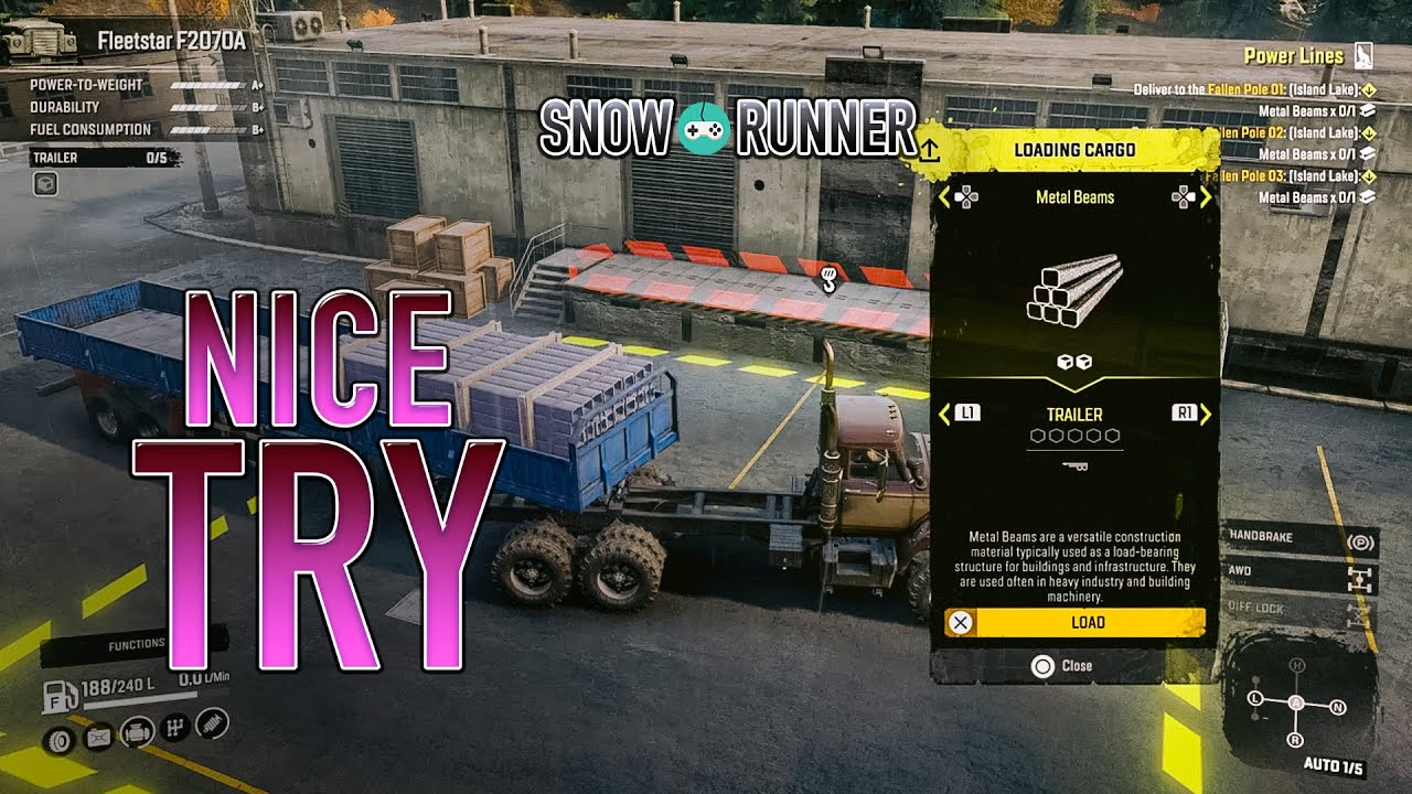 Power Lines start mission. Island Lake. SnowRunner