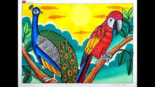 CARA MEWARNAI TEMA BURUNG KAKAK TUA DAN BURUNG MERAK -  CARA GRADASI WARNA OILPASTEL EP 347