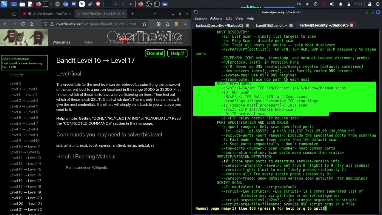 OverTheWire - BANDIT Level 16  - 17 | Scripturi NMAP Porturi SSL/TCP Linux | Barbos Security #19