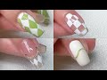 Summer nail art| Nail art for beginners| Simple nail green white| Pretty nail art compilation