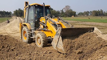 Experience JCB Operator Pushing Soil and Leveling Road With JCB Backhoe - JCB Making Village Road