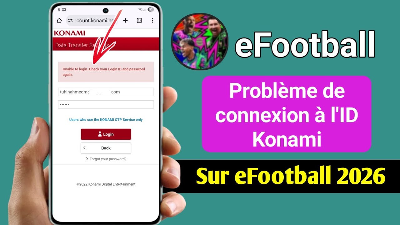 Problème de connexion avec l'identifiant Konami (mise à jour eFootball 2026) 