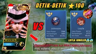 DETIK -DETIK BINTANG 100 KETEMU GLOBAL JOHNSON SOMBONG & LAYLA JUNGLER!!! HARD GAME - MOBILE LEGENDS