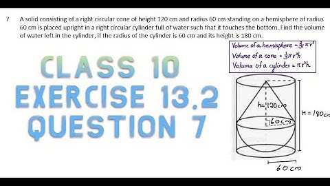 Class 10 | Ex 13.2 Question 7|  A solid consisting of a right circular cone of height 120 cm and ...